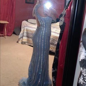 Light blue rhinestone prom dress